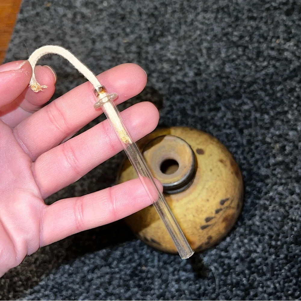 Vintage Stoneware Floral Pottery Vase/ Clay Oil Lamp - Picture 3 of 11